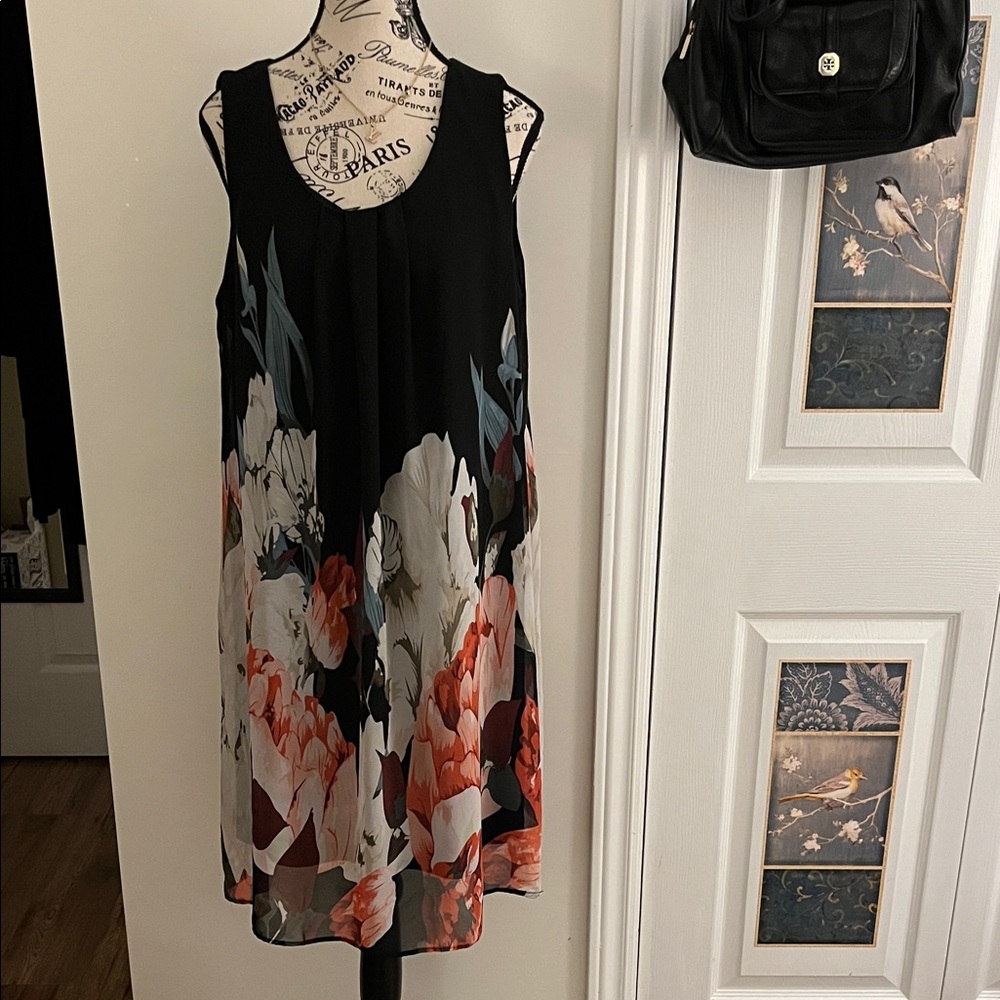 Michel Studio Black Floral Midi Dress